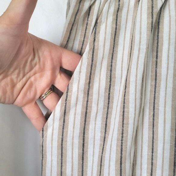 Jessica London Plus 20W Linen Blend Wide Leg Pants Beige Stripe Elastic Waist - Picture 3 of 8